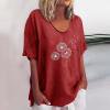 thumbnail image 1 of Alllist Women's Tops Red Floral Short Sleeve Scoop Neck T-Shirts Womens Shirts Under $5, 1 of 6