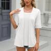 thumbnail image 1 of Alllist Womens Spring Tops White Square Neckline Solid Elbow-Length T-Shirts Spring Blouses, 1 of 10