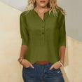 thumbnail image 1 of Alllist Womens Tops Clearance Under $10 Green Solid V-Neck Button 3/4 Sleeve T-Shirts Blouses for Women, 1 of 3