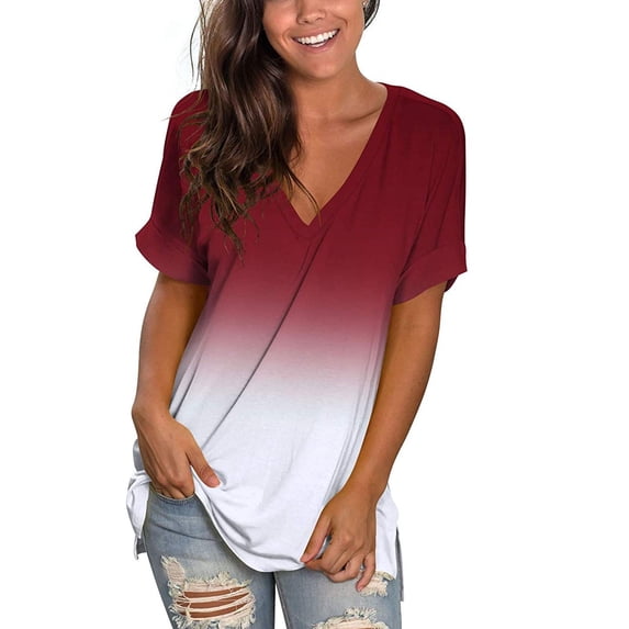Alllist Womens Tops Plus Size V-Neck Gradient Short Sleeve T-Shirts Womens Shirts