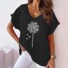 Alllist Womens Tops Summer Black V-Neck Short Sleeve Floral T-Shirts Women Blouses