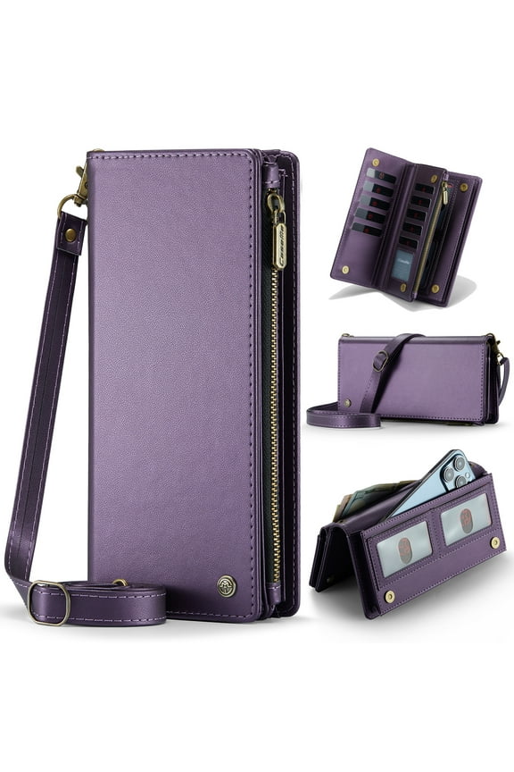 Alllytechgroup Wristlet Wallets for Women, Genuine Leather Zipper Purse Phone Pocket Credit Card Holder Large Capacity Trifold Ladies Wallet, Purple