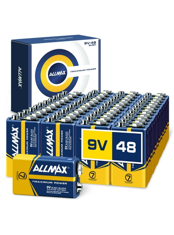 Allmax 9V Maximum Power Alkaline Batteries (48 Count) – Ultra Long-Lasting, 7-Year Shelf Life, Leakproof Design – Perfect for Smoke Detectors & Wireless Microphones (9 Volt)