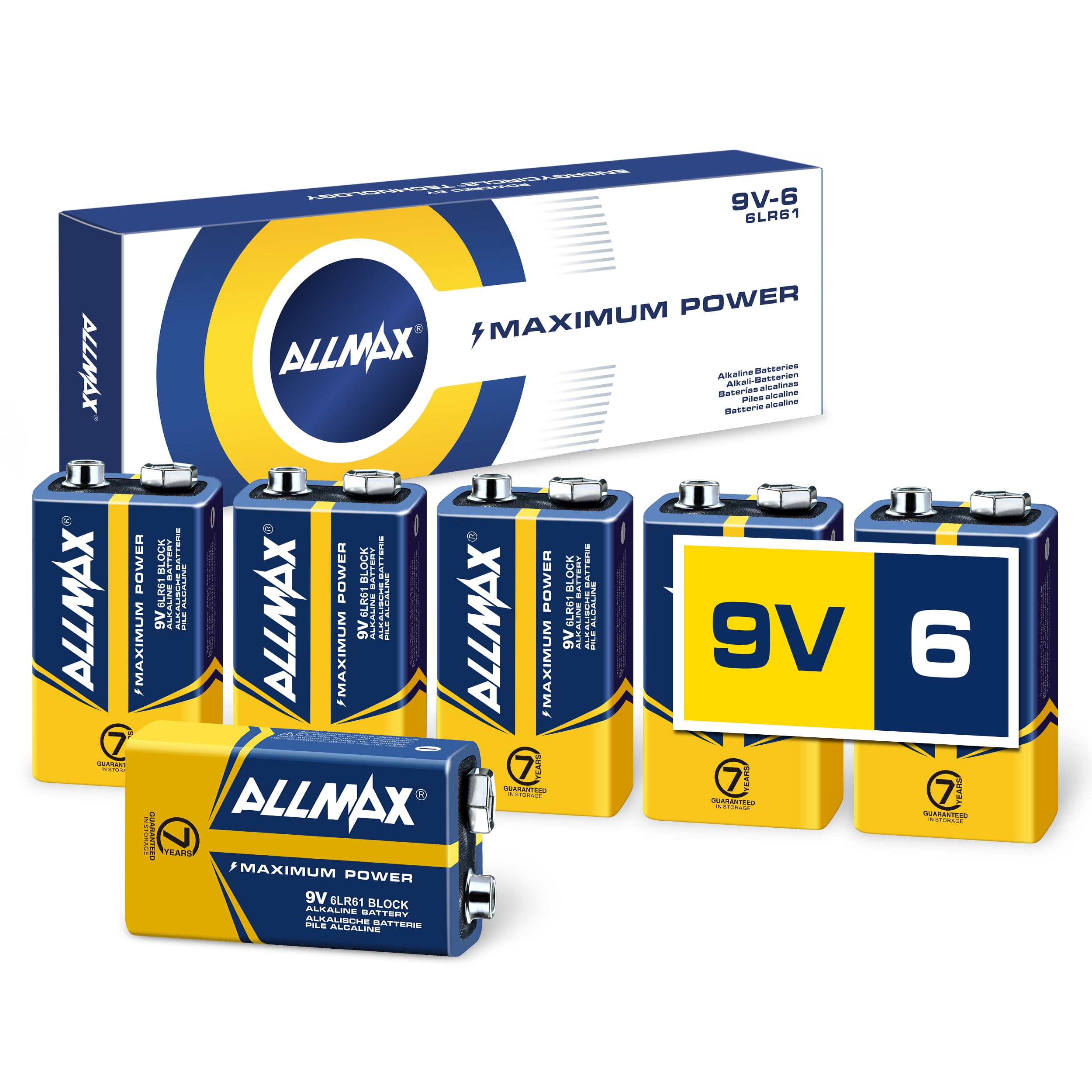 Allmax 9V Maximum Power Alkaline Batteries (6 Count) – Ultra Long-Lasting,  7-Year Shelf Life, Leakproof Design – Perfect for Smoke Detectors 