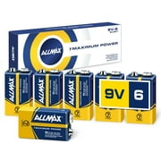 Allmax 9V Maximum Power Alkaline Batteries (6 Count) – Ultra Long-Lasting, 7-Year Shelf Life, Leakproof Design – Perfect for Smoke Detectors & Wireless Microphones (9 Volt)