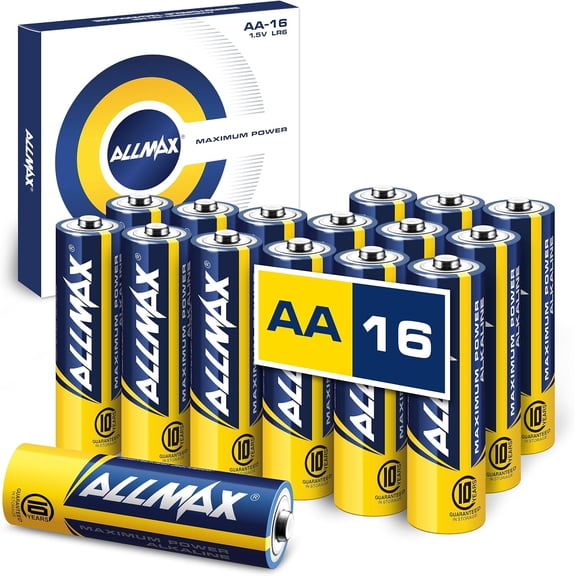 Allmax AA Maximum Power Alkaline Double A Batteries (16 Count) Ultra Long-Lasting Leakproof Design 10-Year Shelf Life Maximum Performance (1.5V)