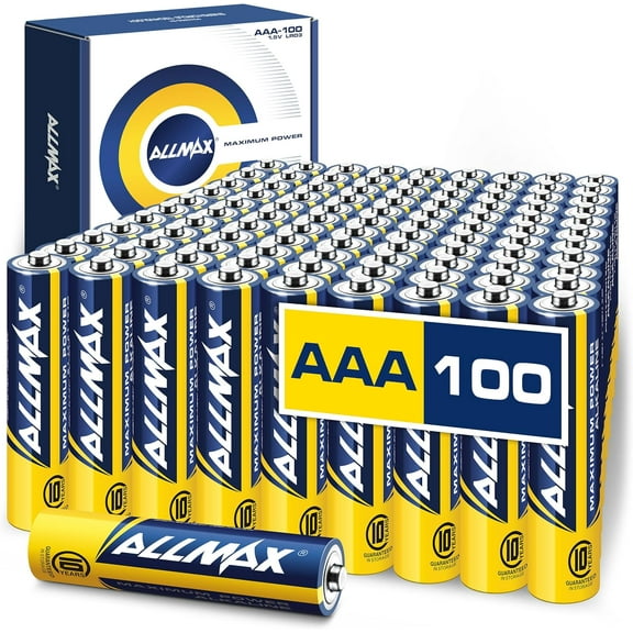 Allmax AAA Maximum Power Alkaline Triple A Batteries (100 Count)  Ultra Long-Lasting, Leakproof Design, 10-Year Shelf Life, Performance (1.5V)
