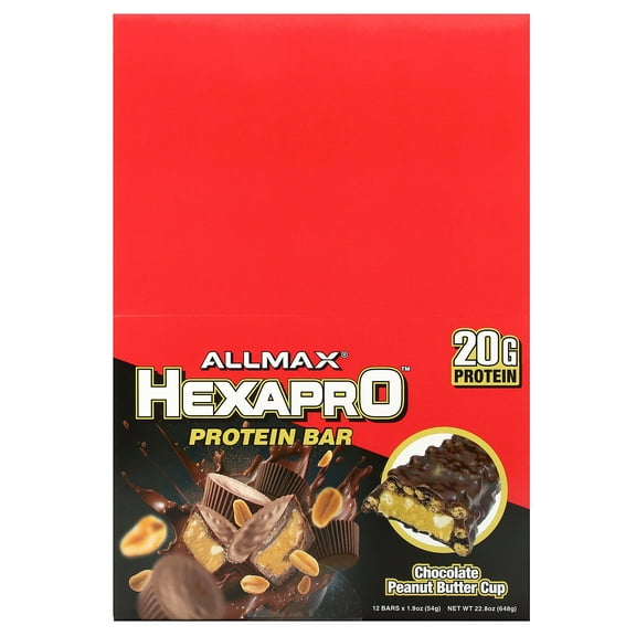 ALLMAX Hexapro, Protein Bar, Chocolate Peanut Butter Cup, 12 Bars, 1.9 oz (54 g) Each