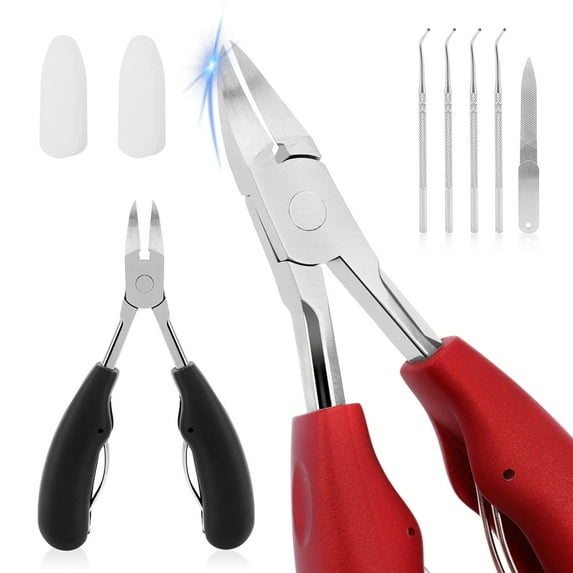 Allnice 2 PCS Toenail Clippers for Thick Nails Nail Clipper for Seniors, Ingrown Toenail Tool with Nail File and 4 Nail Lifters, Stainless Steel Toenail Clipper for Men Women(Black & Red)