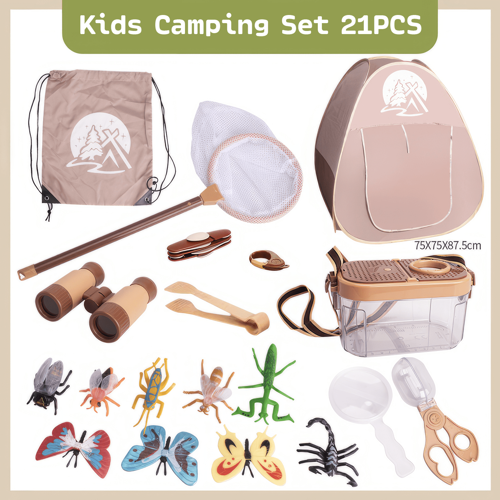 Allnice Bug Catcher Kit with Tent, 21Pcs Outdoor Exploration Set,  Binoculars, Bug Butterfly Net Container,Compass, Backpack for Kids 3+ Year  Old Boys and Girls Educational Kit Toys 