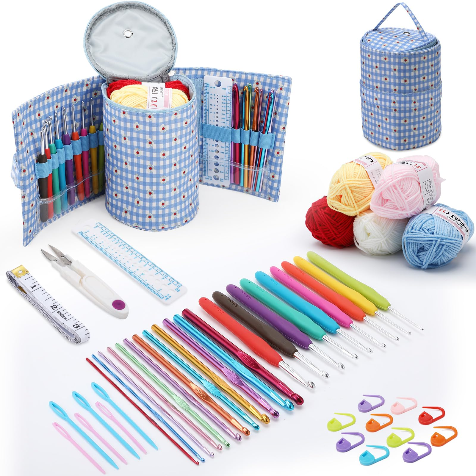 Allnice 49 PCS Beginners Crochet Kit for Adults, Hooks Set with Needle ...