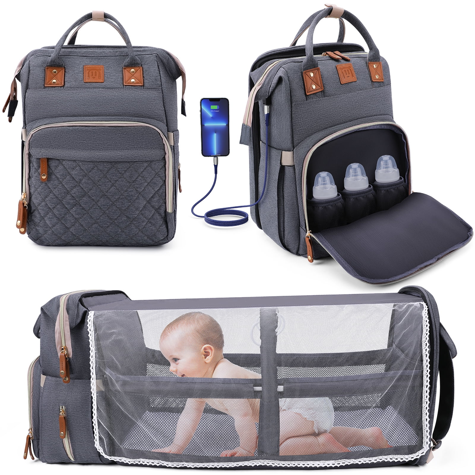  Hafmall Diaper Bag Backpack, Leather Baby Bag for Mom