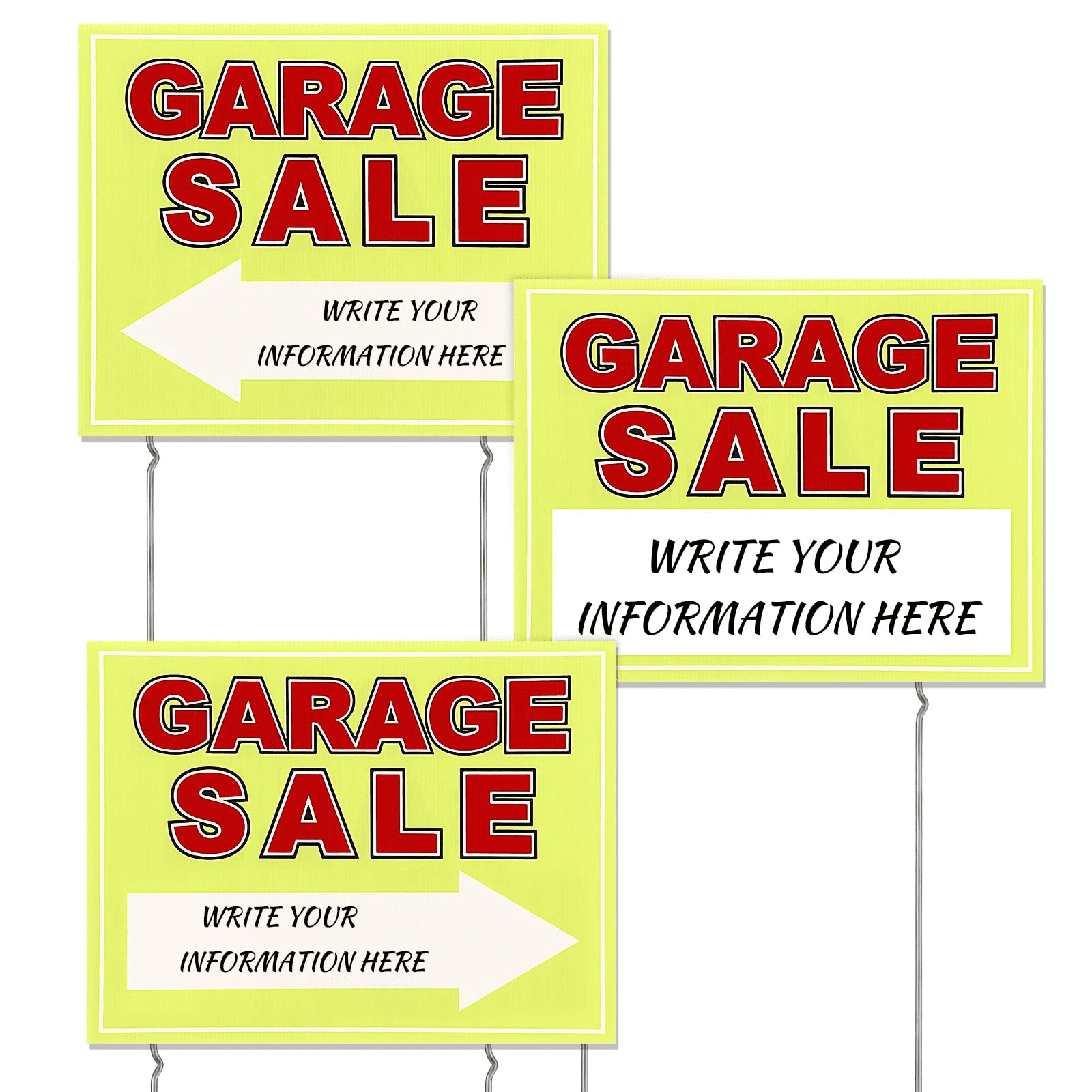 Allnice Garage Sale Sign, 17" x 13" Garage Sale Signs with Stakes, 3Pcs