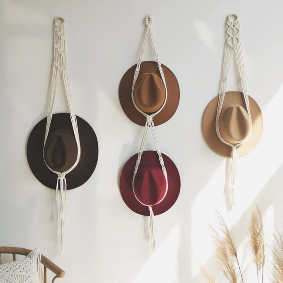 Allnice Hat Organizer, 3Pcs Boho Hats Rack Handmade Cotton Rope Woven Hat Hangers for Man and Women Caps Storage Wall Display Living Room Bedroom Decor