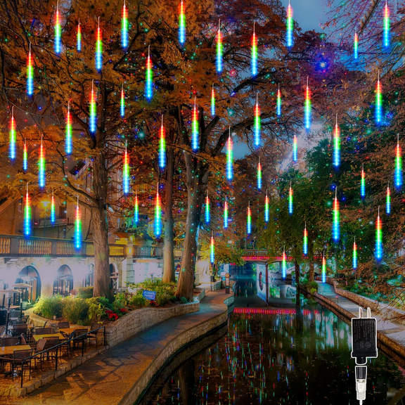 Allnice LED Outdoor String Lights, 10 Tube 240 LEDs Waterproof Falling Rain Lights, Christmas Lights Fairy String Lights for Malls, Parks, Yards Party Holiday Decoration (Multi-Colored)