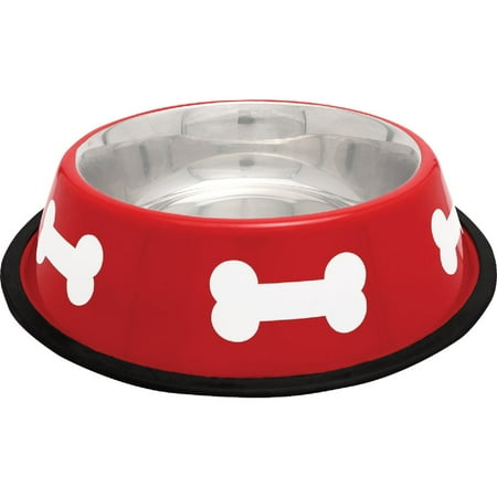 1PK Westminster Pet Ruffin' it Stainless Steel Round 32 Oz. Pet Food Bowl, Red & White
