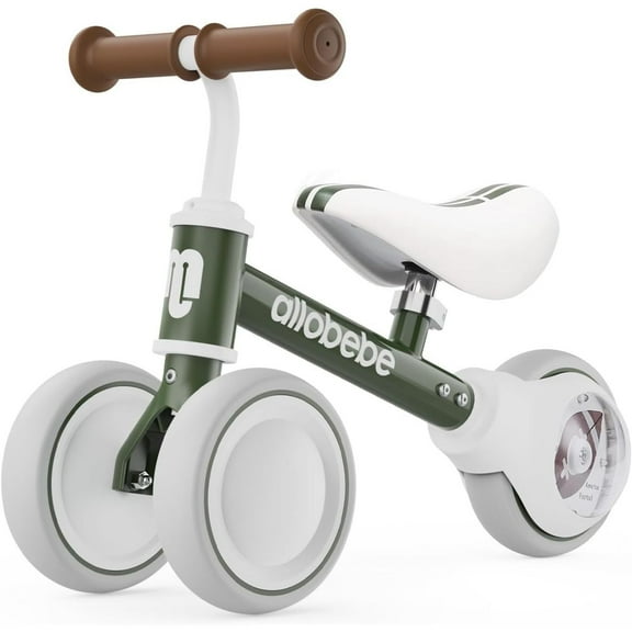 Allobebe Baby Ride-On Balance Bike for 12–30 Months, Adjustable Seat, Soft Silent 3-Wheel Ride-On, Green