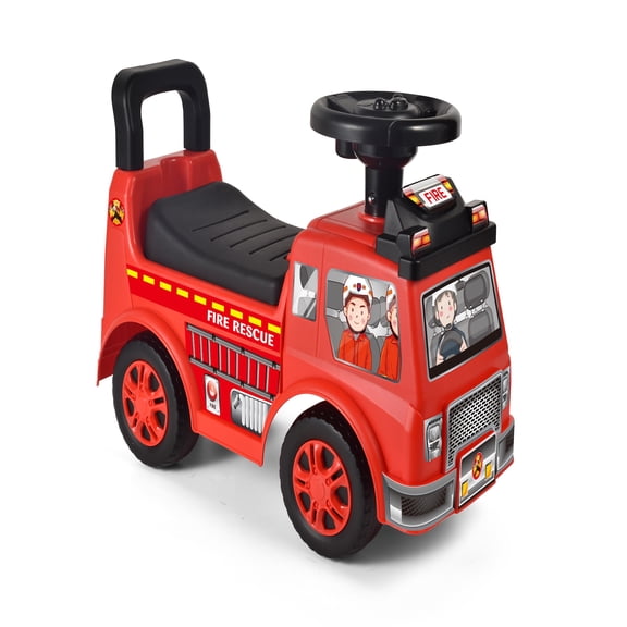 Allobebe Fire Rescue Truck Foot-to-Floor Ride-On Push Car for Toddlers 18-36 Months, Music Steering Wheel, Horn & Under-Seat Storage, Kids Ride-On Toy, Red