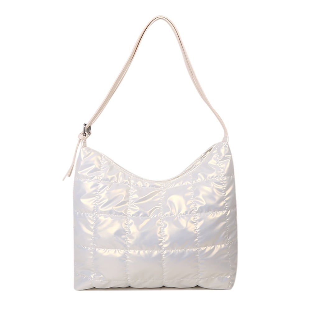 Alloet Casual Shoulder Top handle Bag Nylon Women Quilted Shopping Handbags White