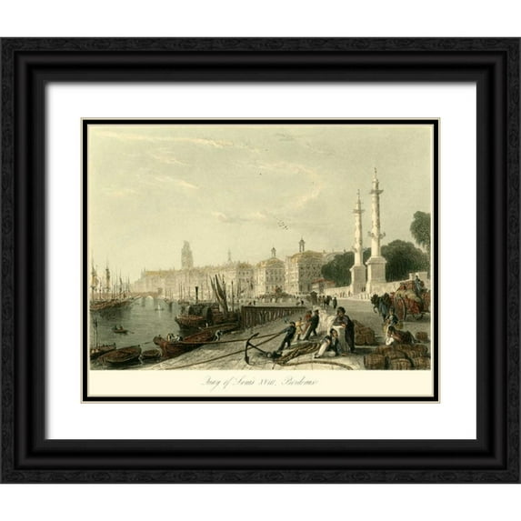 Allom, T. 24x20 Black Ornate Wood Framed with Double Matting Museum Art Print Titled - Quay of Louis XVIII, Bordeaux