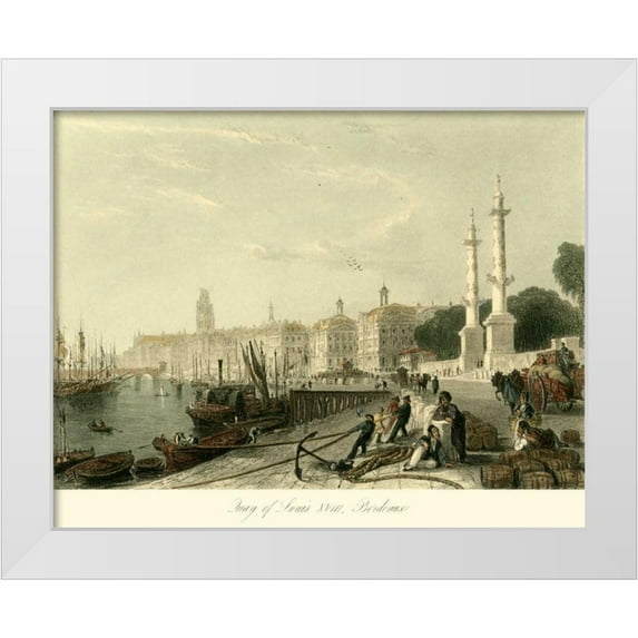 Allom, T. 24x20 White Modern Wood Framed Museum Art Print Titled - Quay of Louis XVIII, Bordeaux