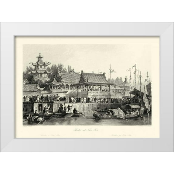 Allom, T. 32x24 White Modern Wood Framed Museum Art Print Titled - Scenes in China VII