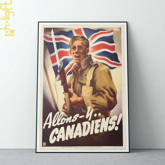 Allons-y Canadiens Vintage WWI Soldier Art Unframed Paper Print