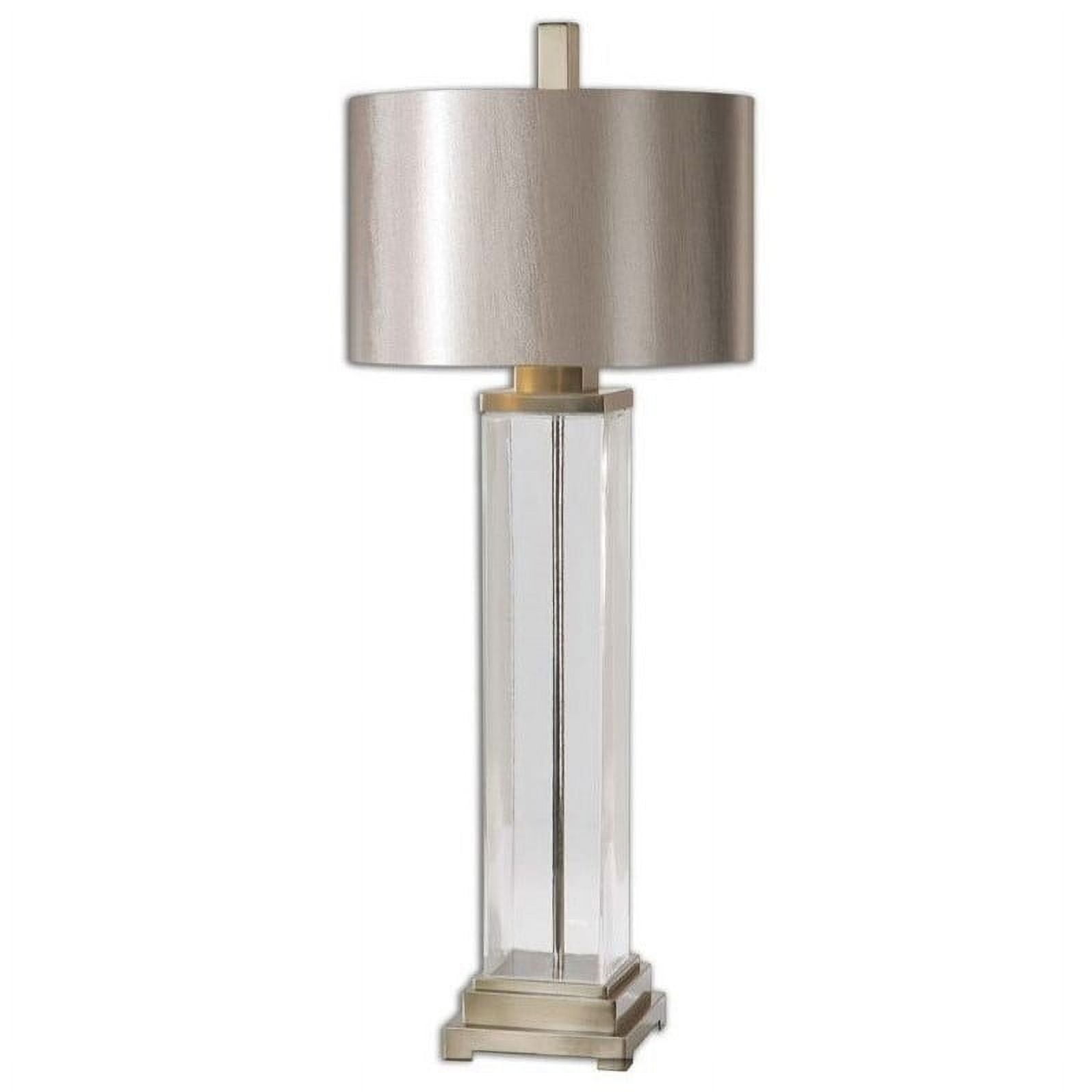 Brushed Champagne Bronze Glass Table Lamp with Round Drum Shade