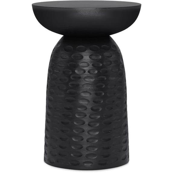 Allora 13" Round Contemporary Solid Wood Accent Table in Black
