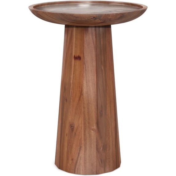 Allora 13" Round Contemporary Solid Wood Accent Table in Brown