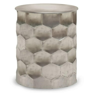 Allora 17" Contemporary Metal Storage End Table in Antique Silver