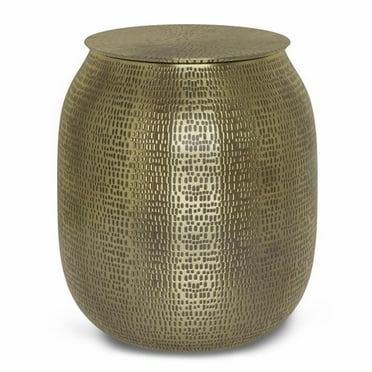 Allora 19" Contemporary Metal Storage End Table in Antique Gold