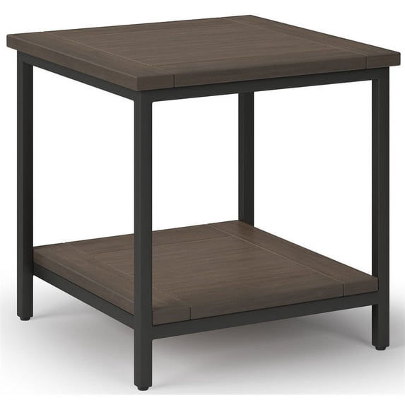 Allora 22" Square Modern Metal End Table in Walnut Brown/Black