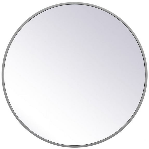 Allora 24" Round Mid Century Metal Frame Clear Beveled Mirror in Gray