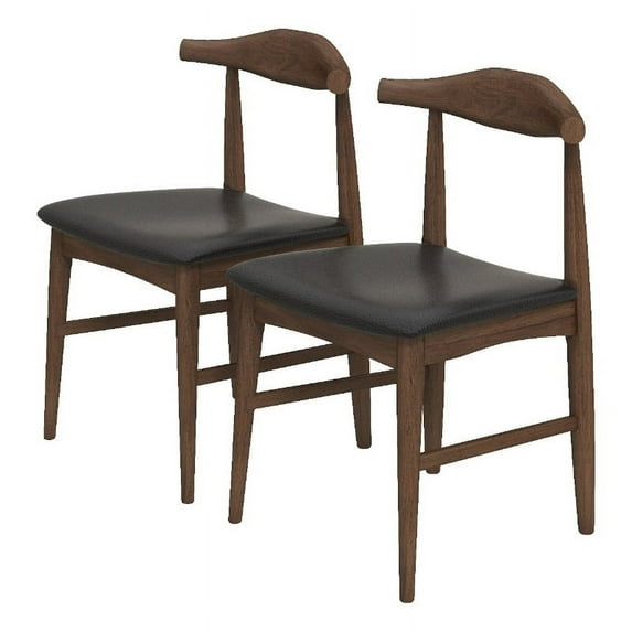 Allora 29.3"H Mid Century Faux Leather Dining Chair in Black/Walnut (Set of 2)