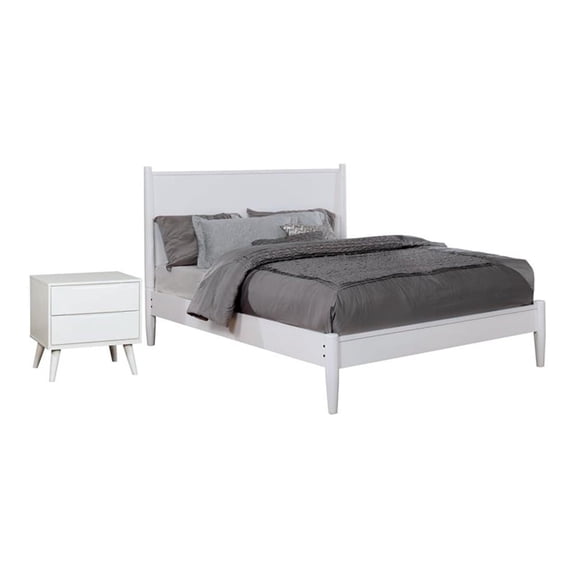 Allora 2pc Mid-Century Wood Bedroom Set - King + Nightstand in White