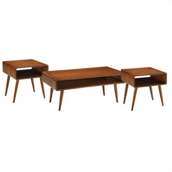 Allora Zebrano Wood Rich Walnut Coffee Table Set Rectangular Contemporary Assembly Required