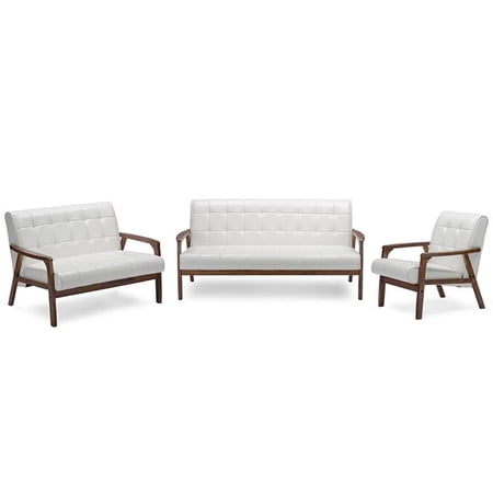 Allora 3 Piece Faux Leather Sofa Set in White