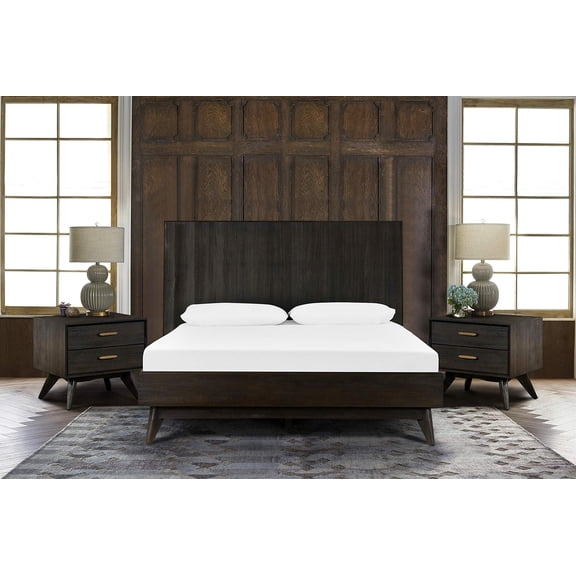 Allora 3-Piece Modern Wood King Bedroom Set in Brushed Brown/Gray/Antique Brass