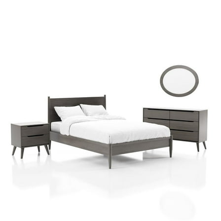 Allora 4pc Wood Bedroom Set - Cal King+Nightstand+Dresser+Oval Mirror in Gray