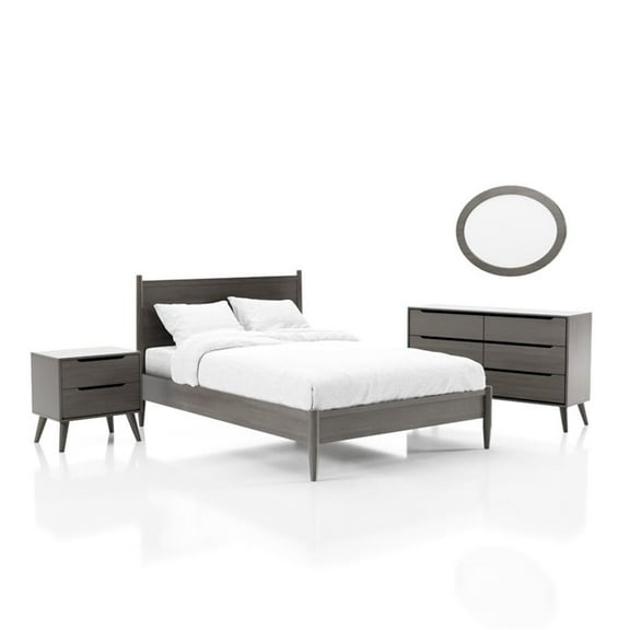 Allora 4pc Wood Bedroom Set - Queen+Nightstand+Dresser+Oval Mirror in Gray