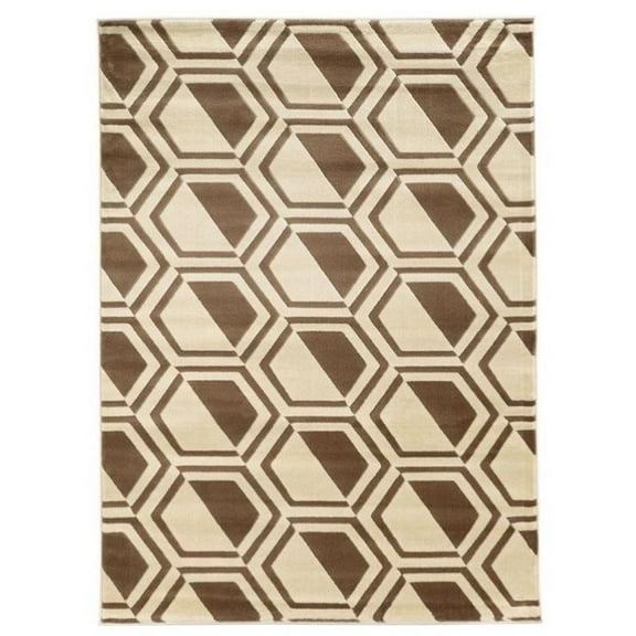 Allora 5'3" x 7' Power Loom Polypropylene Comb Rug in Ivory and Beige