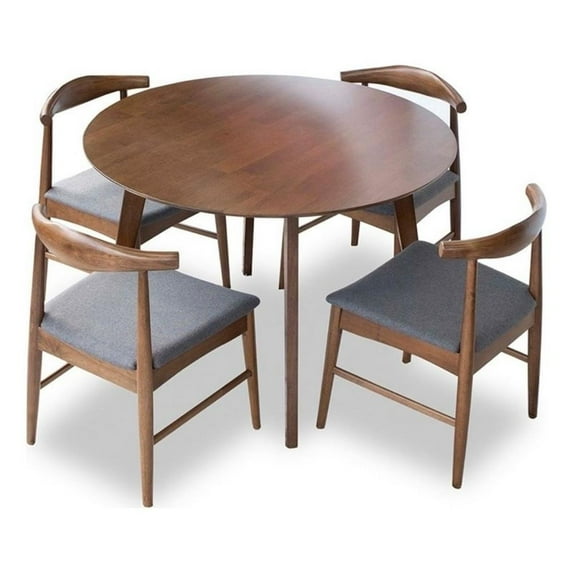 Allora 5-Piece Mid-Century Modern Dining Set w/ 4 Fabric Dining Chairs in Grey