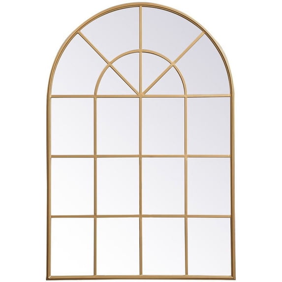 Allora 53" x 36" Mid Century Metal Windowpane Frame Clear Mirror in Brass
