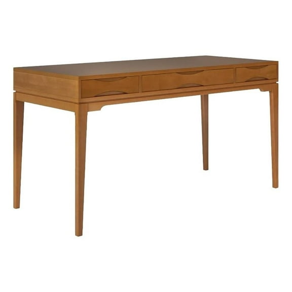 Allora 60" Mid-Century Wood Rubberwood Computer Desk in Golden Brown