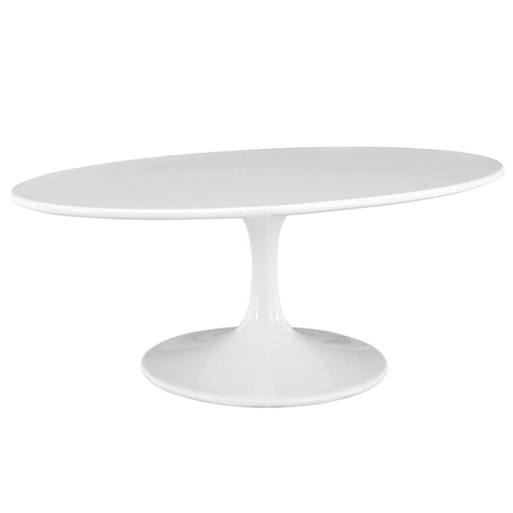 White Oval Wood and Metal Coffee Table, 42"