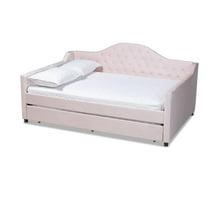 Allora Contemporary Velvet Upholstered Full Daybed with Trundle in Pink