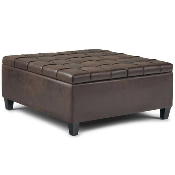 Allora Faux Leather Coffee Table Ottoman in Distressed Brown