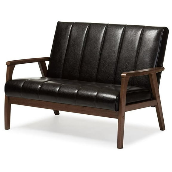Allora Faux Leather Loveseat in Dark Espresso and Walnut