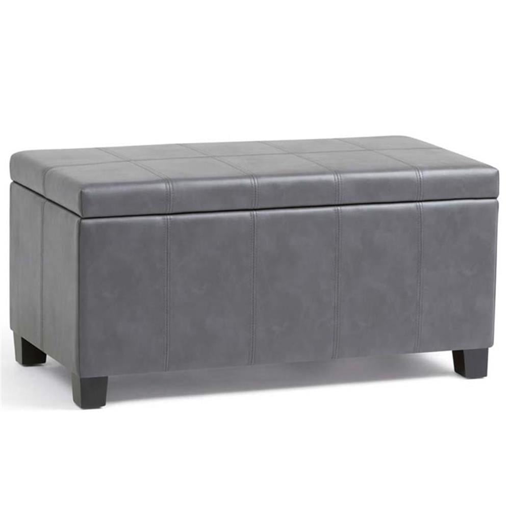 Stone Gray Faux Leather Tufted Storage Ottoman Bench